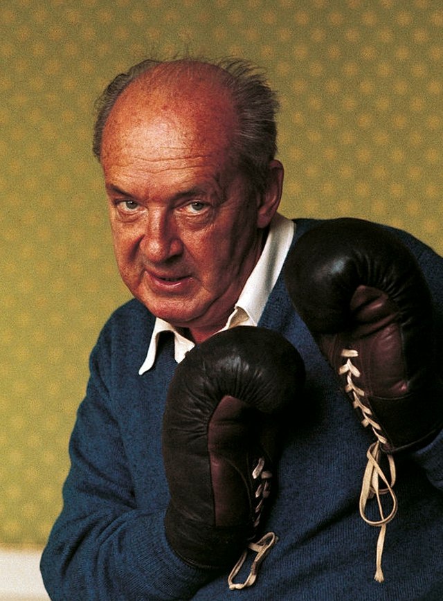 Photograph of Nabokov in boxing gloves