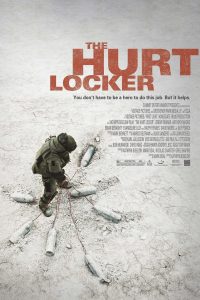 Poster for the Hurt Locker. Poster shows a figure against a white cracked ground