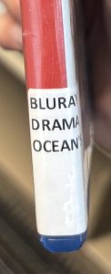 A closeup of the spine on the movie "Ocean's 8," focusing on the spine label. The spine label reads "BLURAY DRAMA OCEAN'S."