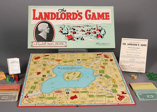 A Board game titled the Landloard's Game with pieces and cards