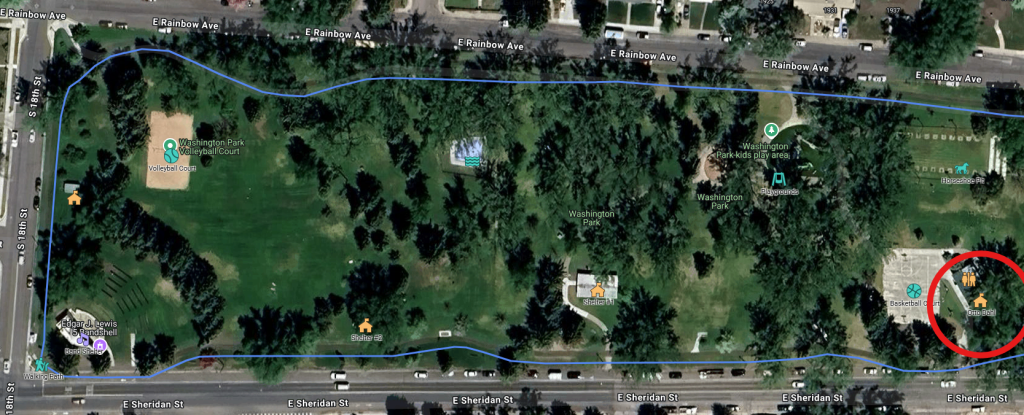 Map of Washington Park with the Otto Dahl shelter circled in red