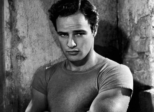 A black and white photograph of Marlon Brando in A Streetcar named desire
