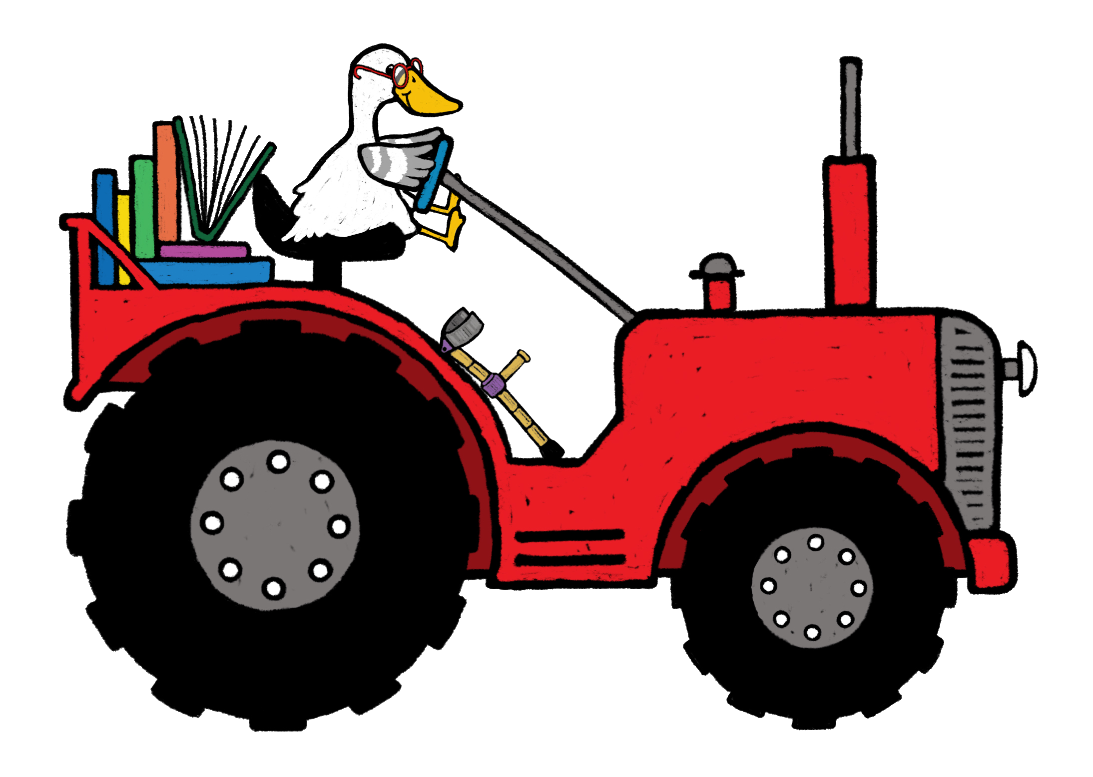 tractor Graphic of a goose driving a tractor which is carying books